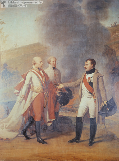 Napoleon und Kaiser Franz I. von Österreich bei Austerlitz am 4. Dezember 1805 (undatiertes Gemälde)